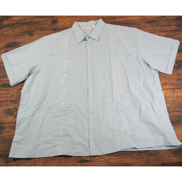Cubavera Other - Cubavera Guayabera Men's 4XL Blue‎ Short Sleeve Embroidered